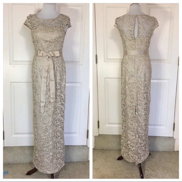 Adrianna Papell Lace with Waist Tie Long Gown - Picture 12 of 16